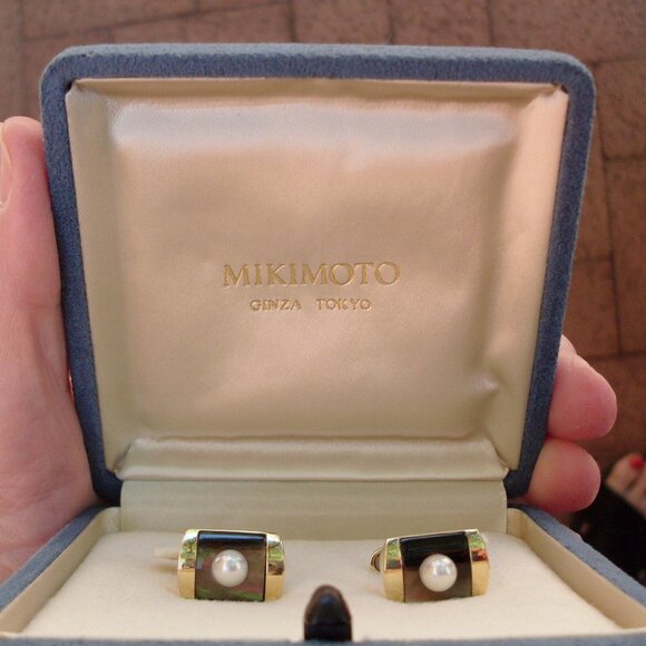Mikimoto Pearl & MOP Cufflinks - 18K YG - Original Gift Box - Looks New - Picture 1 of 12